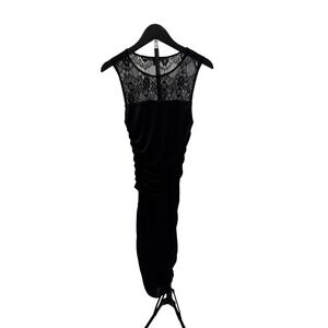 Armani Exchange Black Lace & Shimmer Ruched Bodycon Sheath Cocktail Dress Sz XS